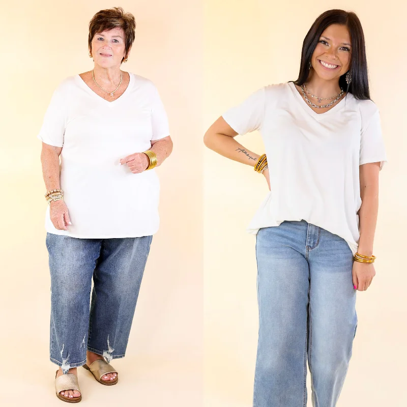 Women's Transitional Garments It's That Simple Solid V Neck Tee in White