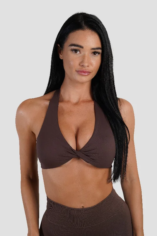 Women's Clothing For Outdoor Activities TWIST HALTER BRA - ESPRESSO