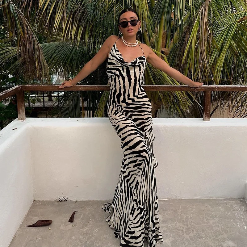 Women's Cozy Clothes New look boutique 2023 wholesale summer strapless bodycon maxi print zebra dresses women