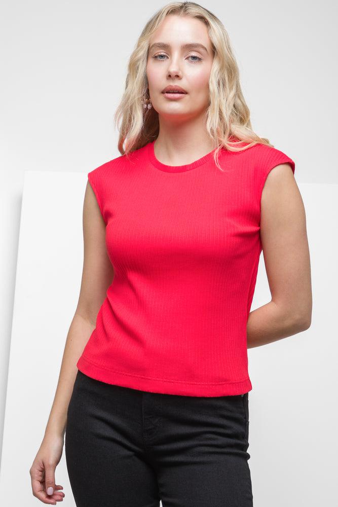 Stylish Women's Garments Sleeveless Rib Top Red