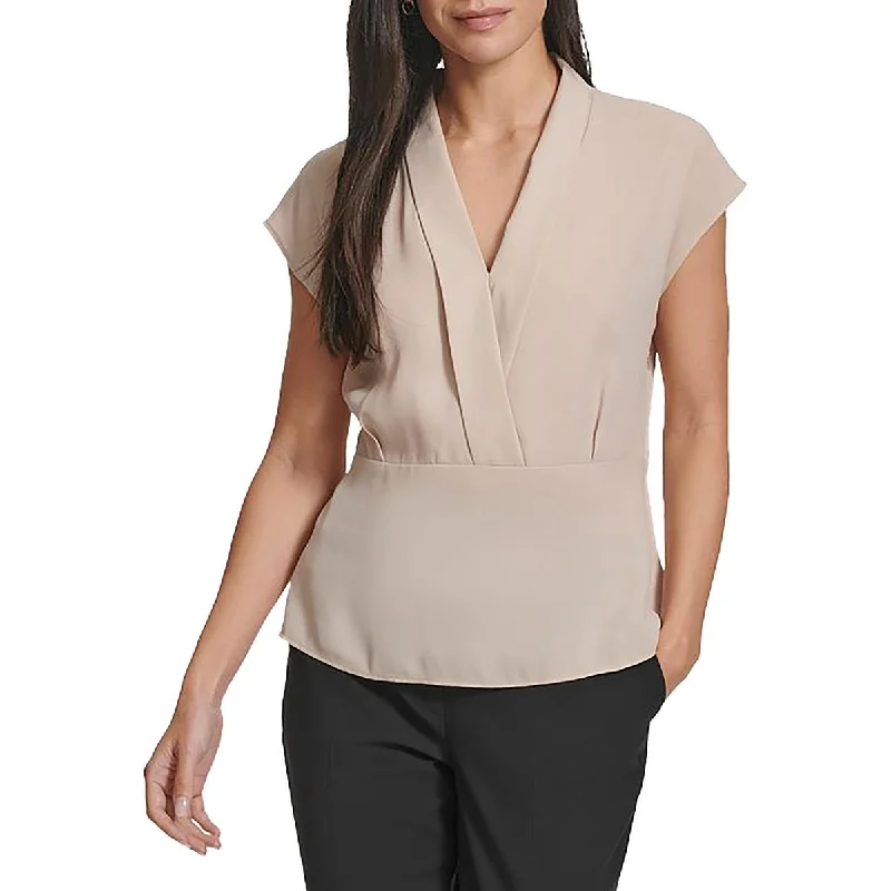 Women's Casual Attire Womens V-Neck Collared Blouse