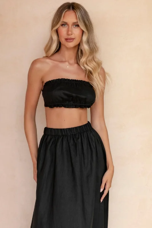 Women's Cozy Clothes Black Boobtube Sleeveless Crop