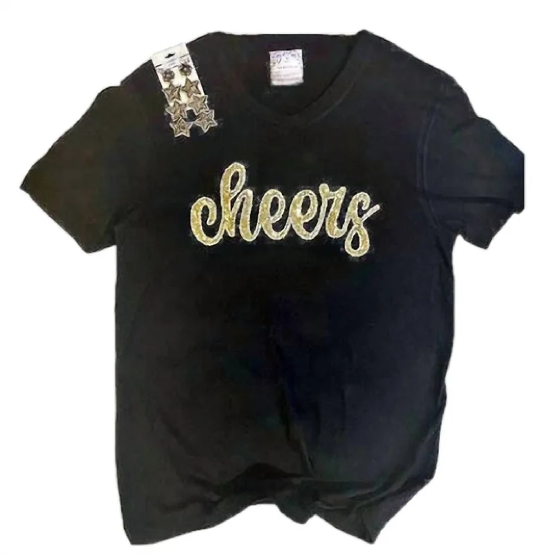 Women's Trendy Outfit Women's Handcrafted Cheers V-Neck Tee In Black