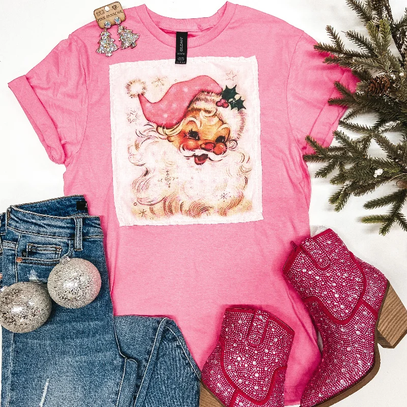 Stylish Women's Attire Santa Baby Short Sleeve Patch Graphic Tee in Pink