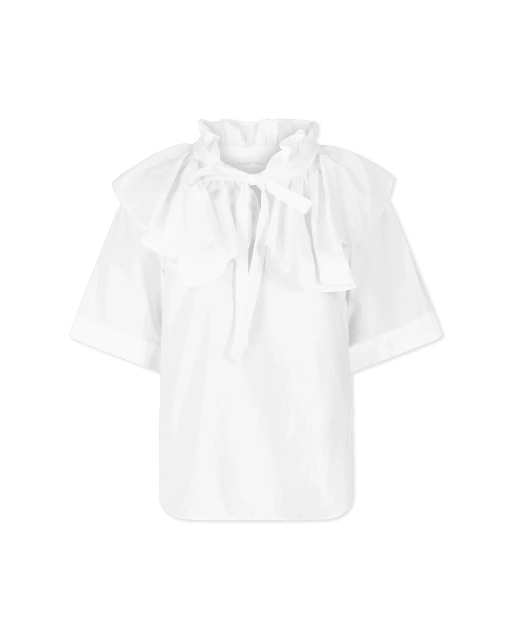 Women's Contemporary Clothing Short Sleeve Poplin Ruffled Shirt