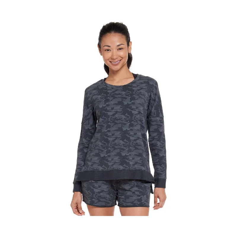 Women's Stylish Vacation Attire Tasc Women's Riverwalk French Terry Casual Sweatshirt - Gunmetal Camo - ONLINE STORE CREDIT/EXCHANGE ONLY