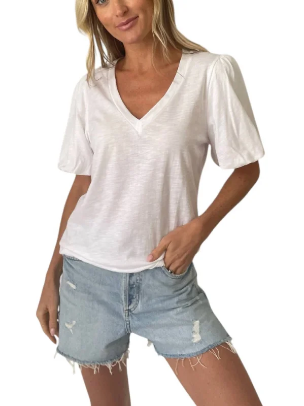 Women's Office Clothing Kira Puffed Sleeve Tee Top In White