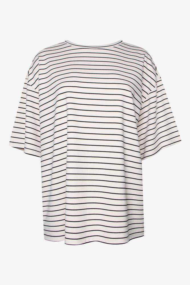 Fashionable Women's Clothing Striped Oversized T-Shirt Natural