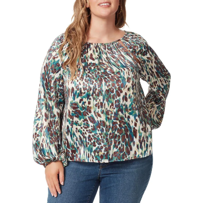 Women's Travel Attire Womens Animal Print Cut Out Blouse