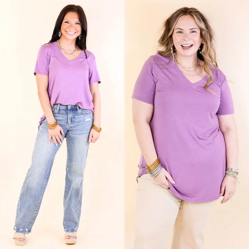 Women's Luxury Garments Last Chance Size Small, Medium & 3XL | It's That Simple Solid V Neck Tee in Dusty Lavender