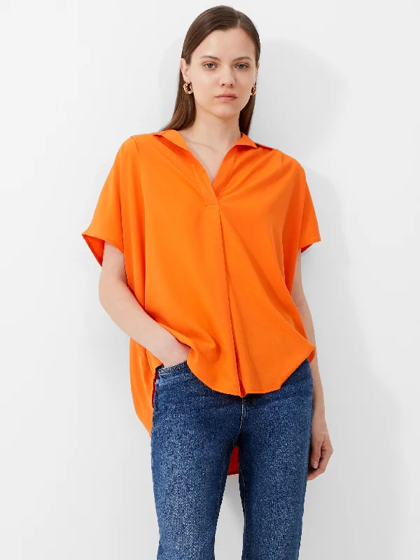 Affordable Women's Apparel Short Sleeve Crepe Light Popover Shirt