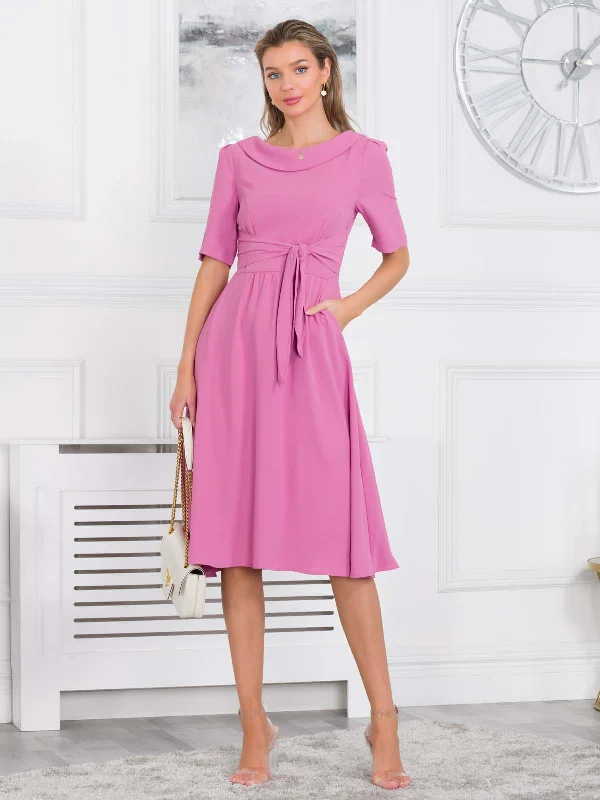 Women's Holiday Clothing Jolie Moi Gemma Belted Midi Dress, Pink