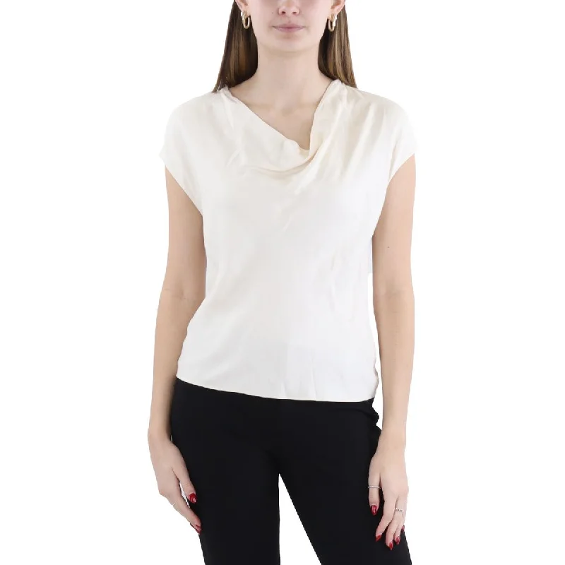 Women's Vacation Attire Womens Cowl Neck Cap Sleeve Blouse