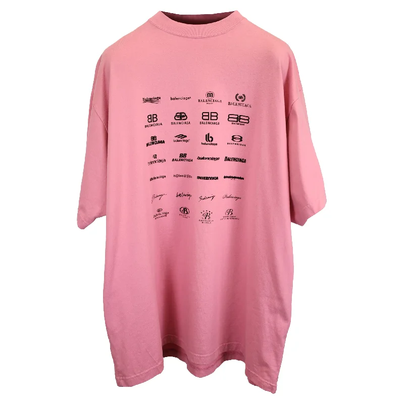 Stylish Women's Apparel Balenciaga Archives Logo T-Shirt in Pink Cotton