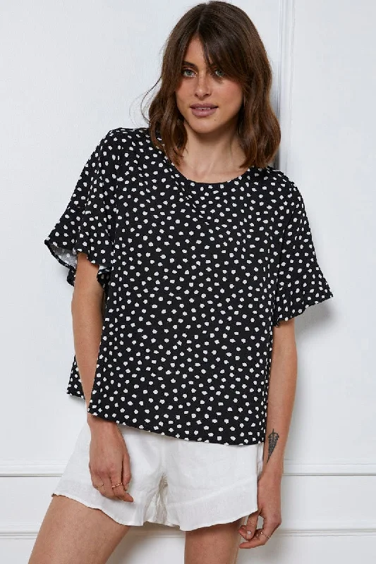 Women's Plus-Size Clothes Geo Print Top Short Sleeve Linen