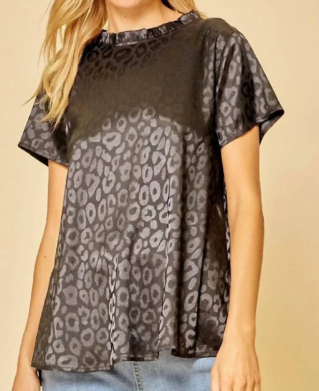 Timeless Women's Clothing Short Sleeve Satin Leopard Top In Black