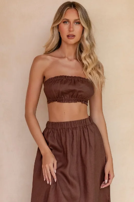 Women's Casual Wear Clothes Brown Boobtube Sleeveless Crop