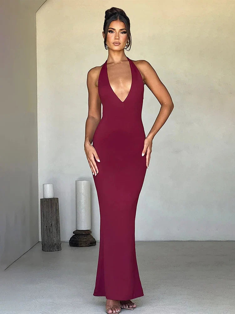 Women's Relaxed Outfit Bodycon Mermaid Long Halter Backless Nightclub Sexy Spring Summer Maxi Dress