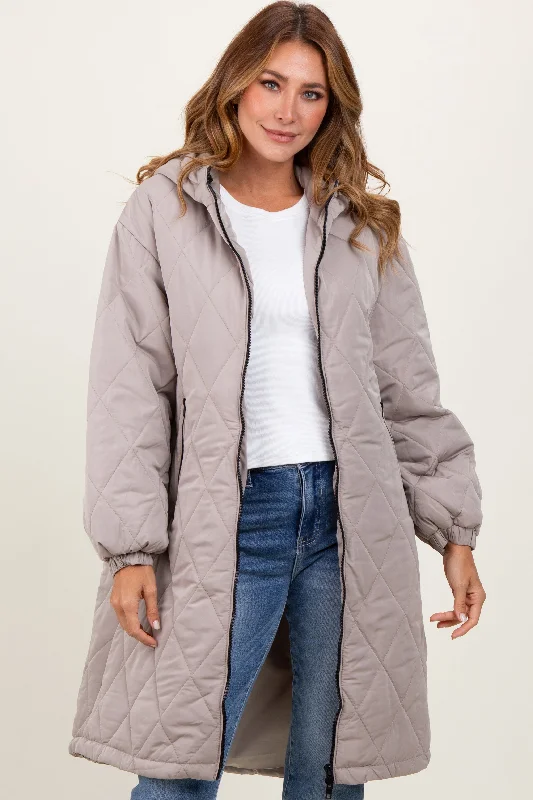 Stylish Women's Outerwear Apparel Light Mocha Quilted Long Puffer Jacket