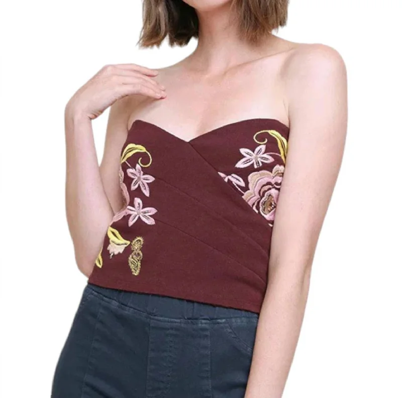 Women's Fashion Clothes Beaded & Embroidered Crop Top In Maroon