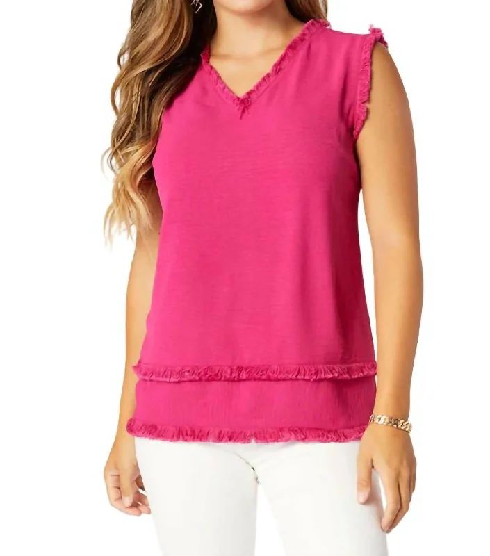 Women's Comfortable Lounge Outfit Melody With Tiered Fringe Tank Top In Fuschia Pink