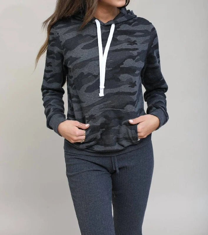 Modern Women's Attire Camo Pullover Hoodie In Charcoal Camo