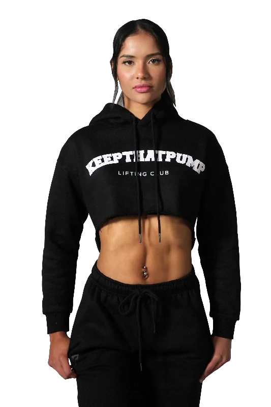 Women's Cozy Clothes Series 1 Cropped Lifting Club Hoodie - Black with baby pink logo