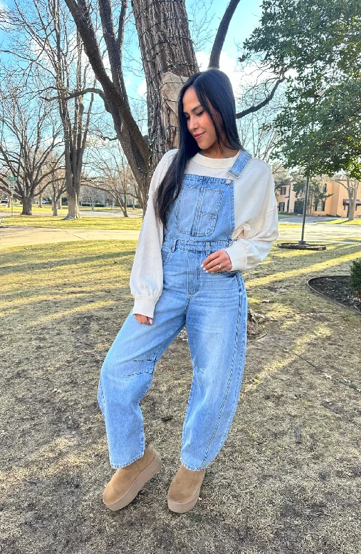 Women's Casual Garments Always Flirty Denim Barrel Overalls