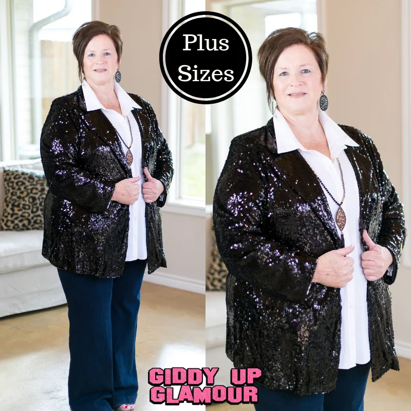 Women's Occasion Wear Apparel Plus Size Dazzle Them All Sequin Blazer Jacket in Black