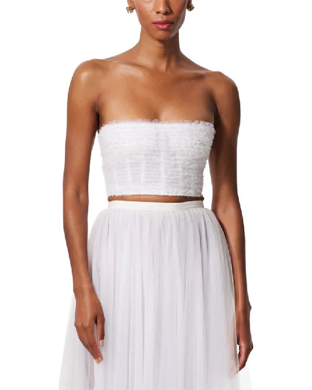 Comfortable Women's Attire Carolina Herrera Pleated Tulle Strapless Silk-Trim Crop Top