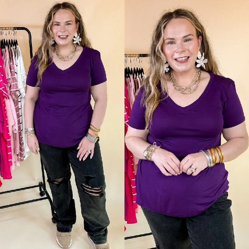 Charming Women's Garments It's That Simple Solid V Neck Tee in Purple