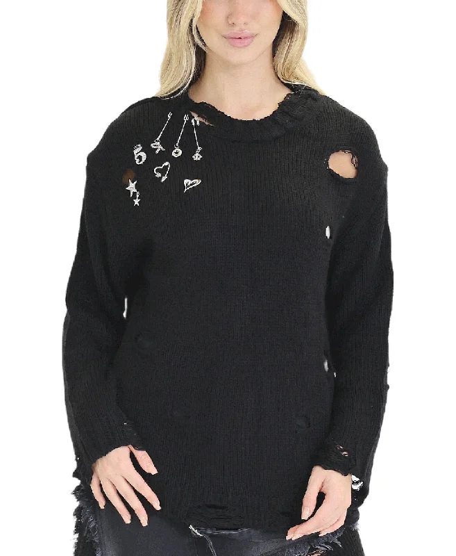 Women's Apparel And Garments Distressed Sweater w/ Charms