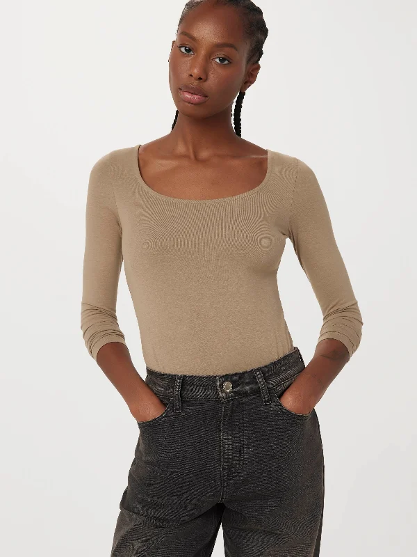 Comfortable Lounge Clothing The U Neck Bodysuit in Taupe