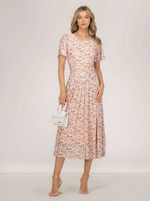 Women's Night-Out Outfit Giana Floral Midi Dress, Peach