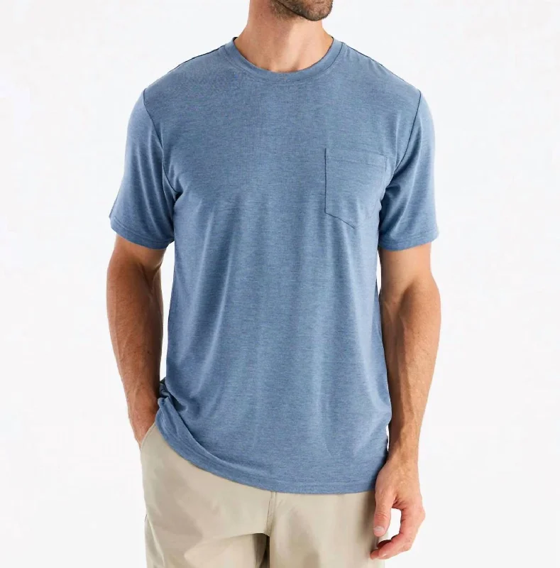 Women's Travel Apparel Bamboo Flex Pocket Tee In Heather Deepwater