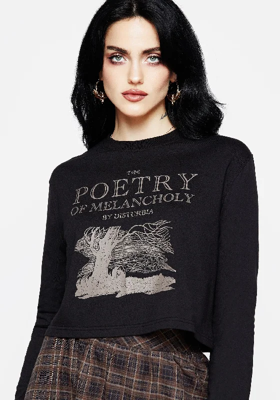 Timeless Women's Clothes Poetry of Melancholy Graphic Print Long Sleeve Crop Top