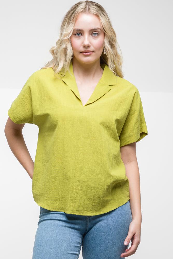 Comfortable Women's Apparel V-Neck Short Sleeve Top Green