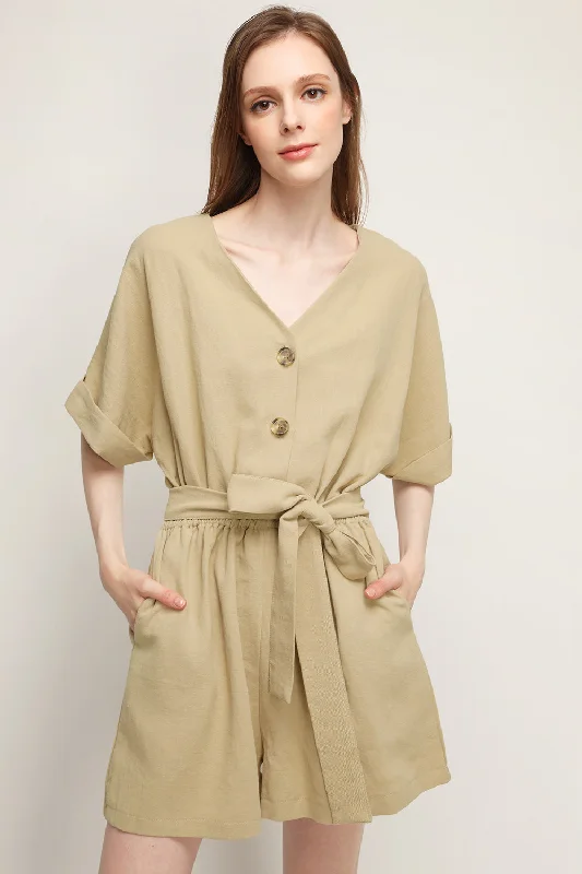 Women's Clothing For Travel Belle V-neck Linen Romper