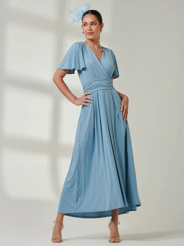 Casual Attire For Women Angel Sleeve Super-Smooth Jersey Maxi Dress, Blue