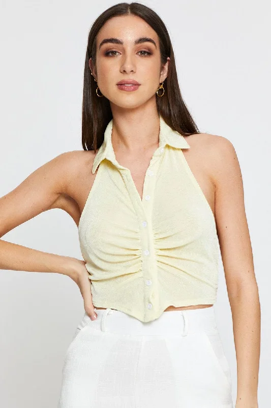 Women's Casual Apparel Yellow Button Front Top Sleeveless