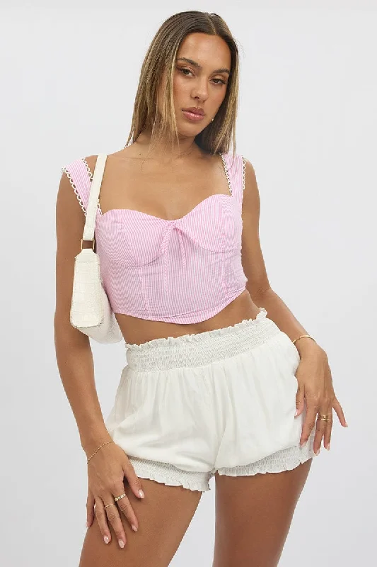 Women's Clothes For Outdoor Events Pink Stripe Crop Top Sleeveless Corset