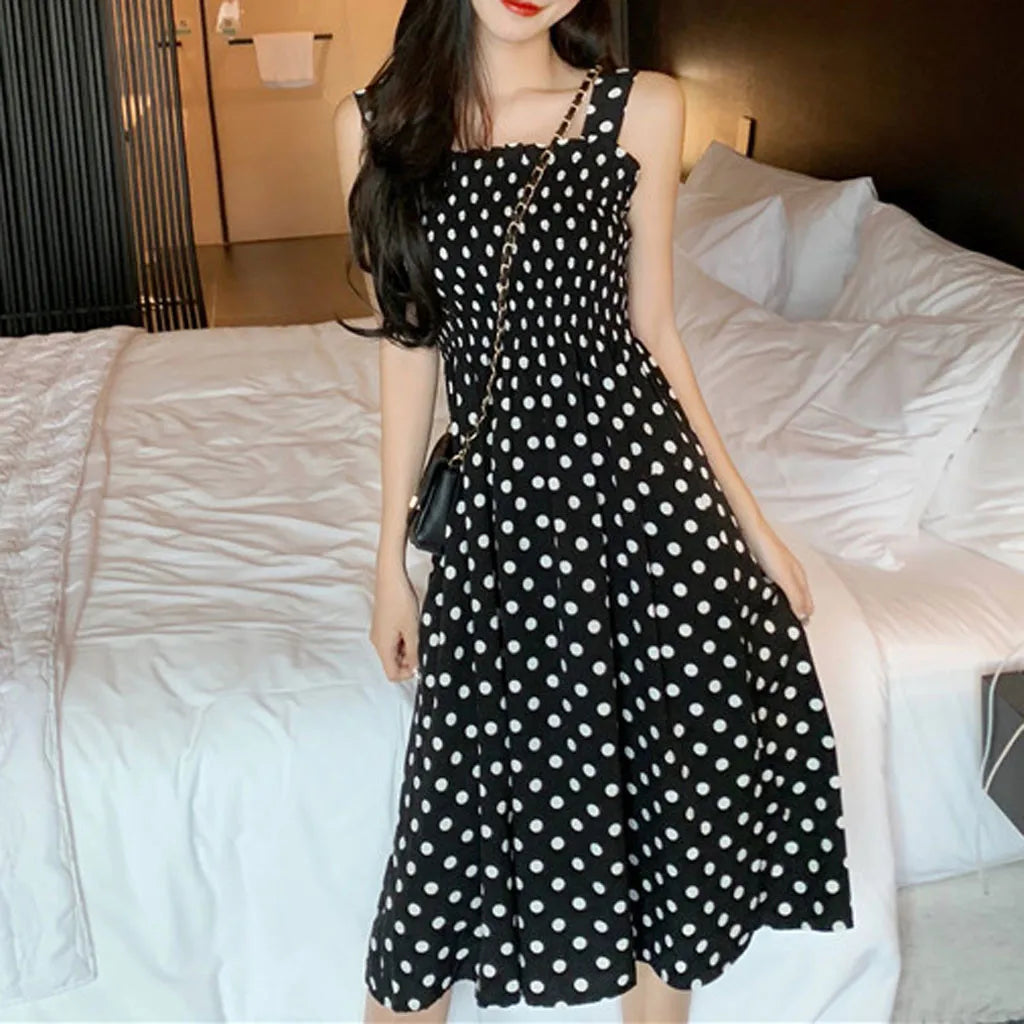 Charming Everyday Clothing For Women Women's Summer Fashion Loose Polka Dot Shoulder Plus Size Sexy Midi Dresses