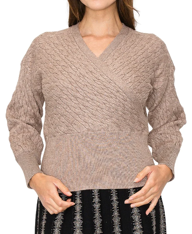 Stylish Women's Garments Cable Knit Surplice Sweater