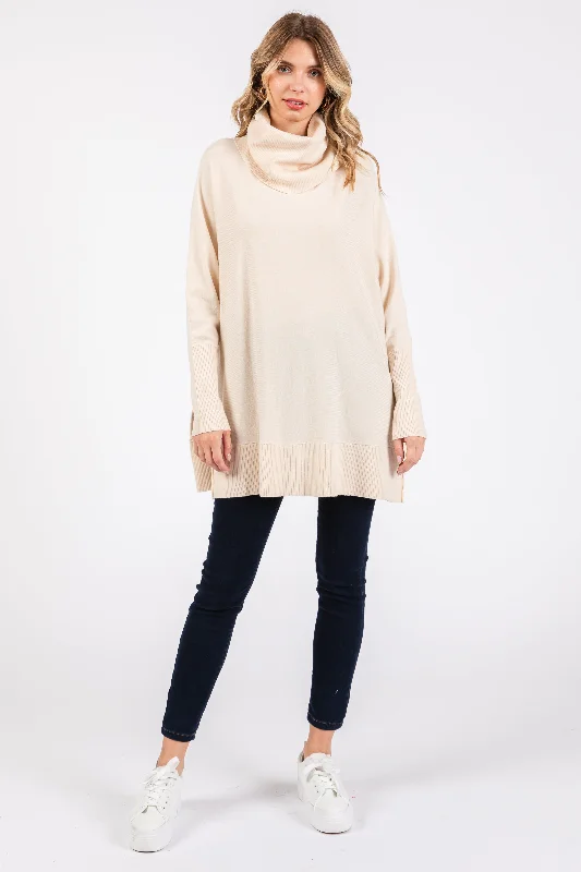 Comfortable Lounge Clothing Cream Cowl Neck Dolman Sleeve Sweater