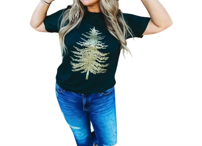 Women's Activewear Outfit Harley Golden Christmas Tee In Forest Green