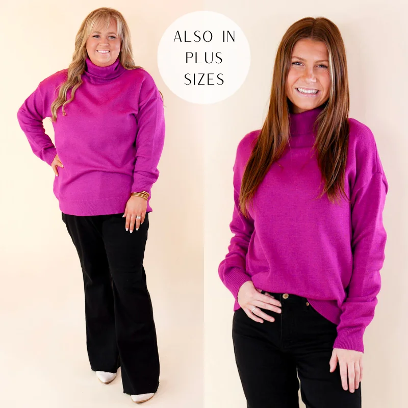 Charming Women's Clothes For Special Events Chilly Days Ahead Turtle Neck Sweater with Long Sleeves in Magenta