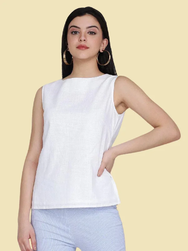 Women's Formal Event Attire Cotton Sleeveless Top - White