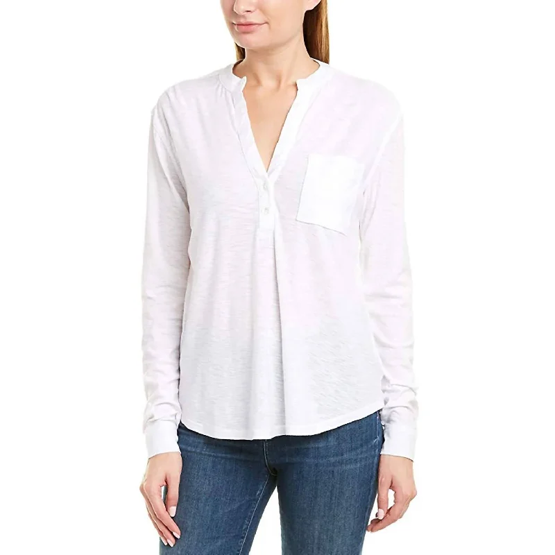 Women's Plus-Size Casual Outfit Women White V-Neck Slub Button Down T-Shirt