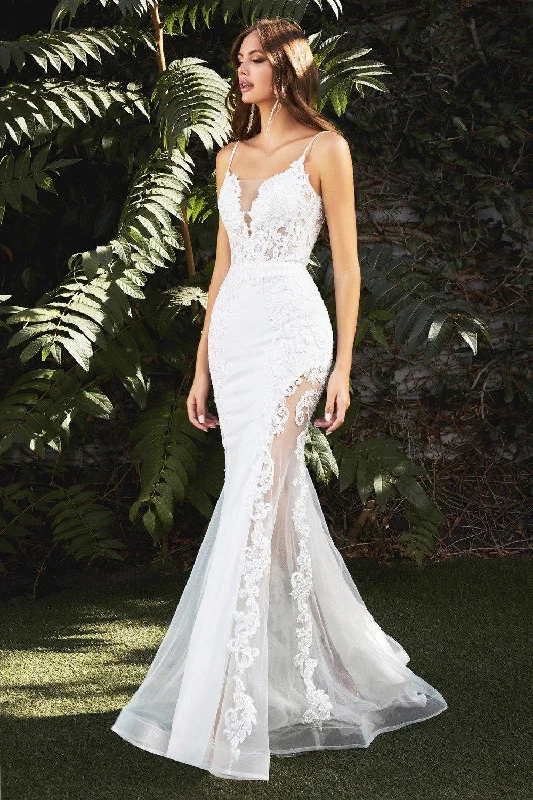 Elegant Women's Attire Off White 6 Cinderella Divine CD937W Mermaid Illusion Wedding Dress Sale