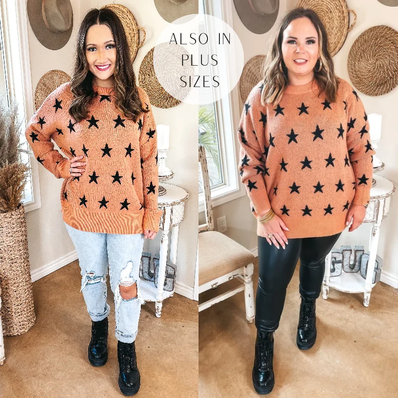 Women's Urban Clothing Pumpkin Spice Dreams Star Print Long Sleeve Sweater in Coral Orange